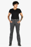 GO TO™ Stretch Canvas Pant in Cement Grey by Dovetail Workwear shown on a woman wearing a black t-shirt, featuring articulated knees, reinforced knee, and a straight leg silhouette