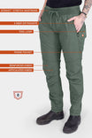 Christa X DIY COOLSWAP™ Pant by Dovetail Workwear in Aventurine Green, featuring labeled EZWaist™ stretch waistband, front zip pockets, tool loop, phone pocket, and reinforced articulated knees