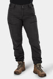 Woman wearing Dovetail Workwear Provisions Lightweight Ripstop Cargo Pant in Faded Black, paired with brown hiking boots
