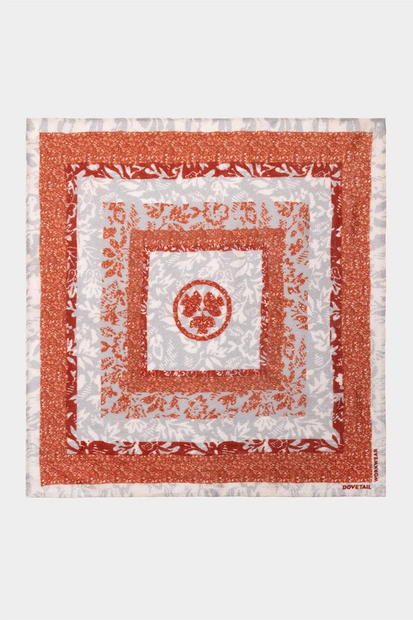 Carver Wool Wild Rag Bandana by Dovetail Workwear in paprika, displayed flat showing the dove print and center circular motif