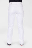 Back view of a woman wearing Dovetail Workwear GO TO™ Stretch Canvas Work Pant in Painter's White, showcasing the nested back pockets and straight-leg silhouette.