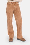 Old School Wide Leg Mineral Wash Jeans in Sunbaked Copper by Dovetail Workwear displayed on a woman, showcasing the high-rise fit, wide leg silhouette, and vintage-inspired design paired with brown boots