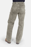 Back view of Dovetail Workwear's Old School Wide Leg Mineral Wash Jeans in Sunbaked Eucalyptus, showing nested side pockets and high-rise fit on a woman