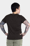 Back view of a woman wearing Dovetail Workwear GO TO™ Crew Neck Tee Shirt in Black with relaxed fit and cotton jersey blend fabric