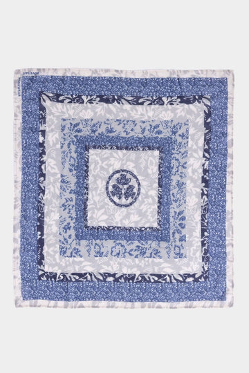 Carver Wool Wild Rag Bandana in Navy by Dovetail Workwear, displayed flat showing the 30" x 30" square with dove print design and central medallion detail