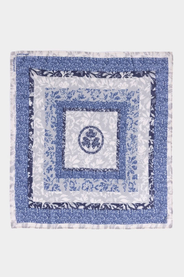 Carver Wool Wild Rag Bandana in Navy by Dovetail Workwear, displayed flat showing the 30" x 30" square with dove print design and central medallion detail