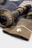 Detail shot of Dovetail Workwear Women's Merino Wool Work Socks in Midweight Kelp Green Stripe and Heavy Duty Dove Grey, displaying seamless toe construction and zoned cushioning