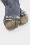 Close-up detail of Dovetail Workwear Women's Merino Wool Work Socks in Heavy Duty Dove Grey, showing reinforced heel and toe with white branding