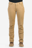 Front view of a woman wearing Dovetail Workwear GO TO™ Stretch Canvas Pant in Sawdust Brown, featuring articulated knees and a straight leg silhouette