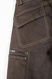 Detail shot of the Day Construct Pant in Brown Canvas by Dovetail Workwear, highlighting the reinforced front pocket, nested pocket design, and phone pocket on the thigh